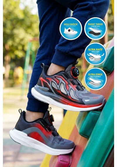 Cool Gri Geniş Kalıp Fileli Hafif Esnek Erkek Çocuk Spor Ayakkabı Zeo F