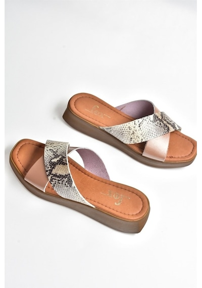 Fox Shoes Somon Hakiki Deri Çapraz Bantlı Kadın Terlik M291049903