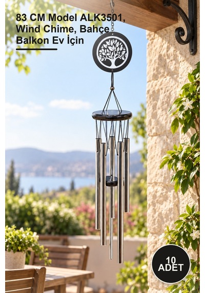 10 Adet Metal Rüzgar Çanı 83 Cm Model Alk3501, Wind Chime, Bahçe Balkon Ev İçin