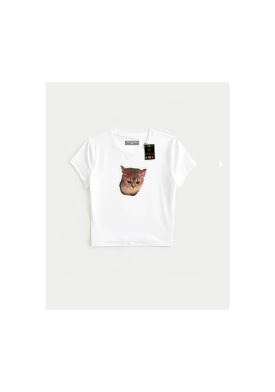 Flood Of Style Beyaz Babby Tee Tatlı Kızgın Kedi Özel Tasarım