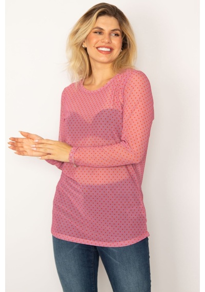 Şans Kadın Pembe Desenli Tül Bluz 65n34253-pembe Pembe