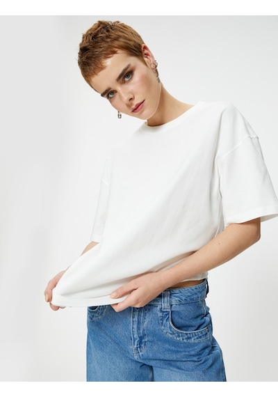 Koton Basic Oversize Tişört Kısa Kollu Bisiklet Yaka Pamuklu Ekru 4sal10232ık 4SAL10232IK010 Ekru