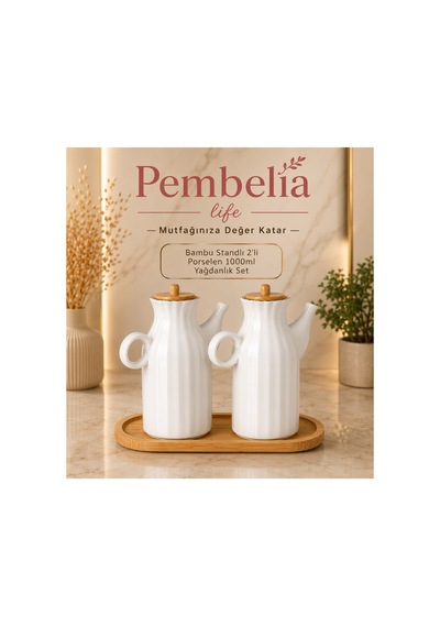 2'li Bambu Standlı 1000 Ml Beyaz Papatya Yağlık&sirkelik 3'lu Yağdanlık Set Beyaz Beyaz