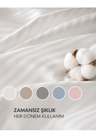 Çift Kişilik Otel Tipi Pamuk Saten Lastikli Nevresim Takımı Beyaz