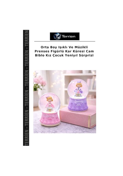 Orta Boy Işıklı Ve Müzikli Prenses Figürlü Kar Küresi Cam Biblo Kız Çocuk Yeniyıl Sürprizi