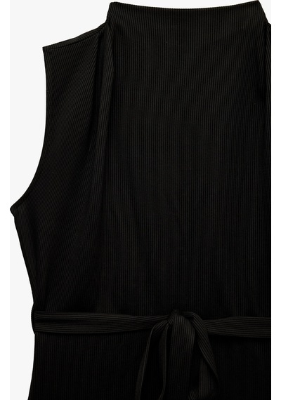 Koton Slim Fit Bağlamalı Dik Yaka Kolsuz Likralı Bluz Siyah 7wak10085ek