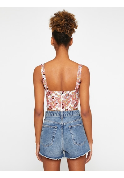 Koton Çiçekli Crop Atlet Askılı Pembe Desenli 2sal30062ıw 2SAL30062IW2D6