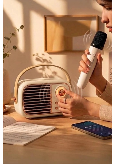 Delux Serisi Torima Bluetooh Hoparlör Bts-1956 Bej Seyahat Piknik Müzik Aleti