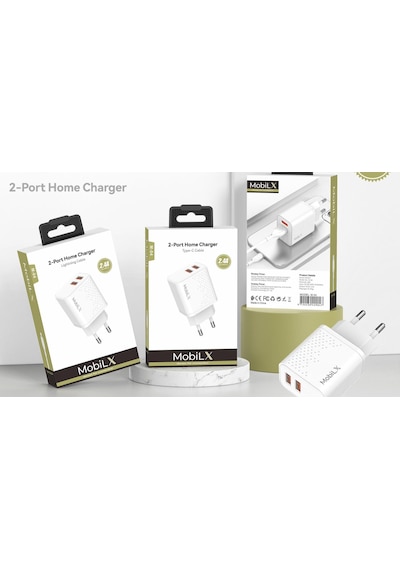 Mobilx 2.4a Apple Uyumlu iPhone 8 14 Pro Max Hızlı Şarj Adaptörü + Lightning Kablo