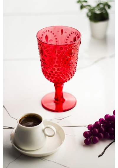 Akrilik Kırmızı Tekli Kadeh & Su Meşrubat  Kahve Yanı Bardağı 450 ml ( Cam Değildir )