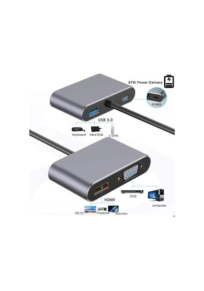 Daytona Cf02 4In1 Type-C To Hdmı/Vga/Pd Şarj Çevirici