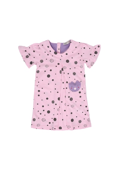 Toontoy Kids Kız Çocuk Baskılı Regular Fit Bisiklet Yaka Kısa Kollu Fırfırlı Elbise - A Pileli Pembe