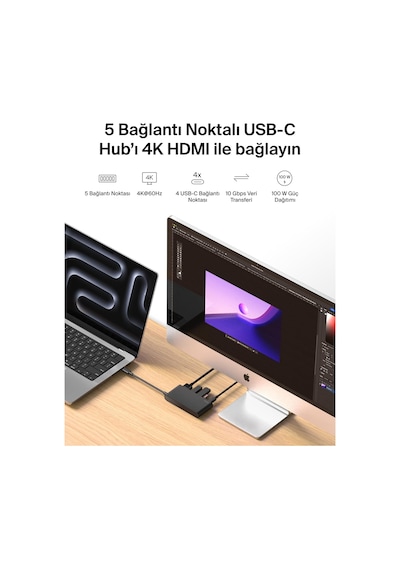 Belkin Usb-c Hub, 5 Portlu Hub, 4k Hdmi Görüntüleme, 60hz, 100w G