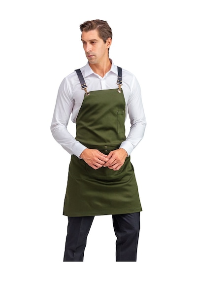 Barista Çift Cepli Yeşil Deri Askılı Önlük