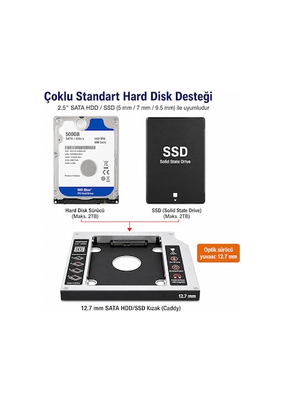 12.7 Mm Hdd Ssd Caddy Cd-rom Yerine Disk Takma Aparatı
