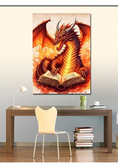 Kanvas Tablo Kitap Okuyan Ejderha 70cmx100cm