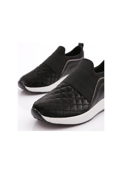 Dgn 204 Kadin Üstü Lastikli Kare Desenli Sneaker Ayakkabi 204-2494-R12883 Siyah - Beyaz