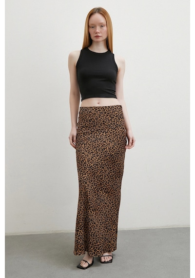 Never More Leopar Desenli Verev Etek Kahve Kahve