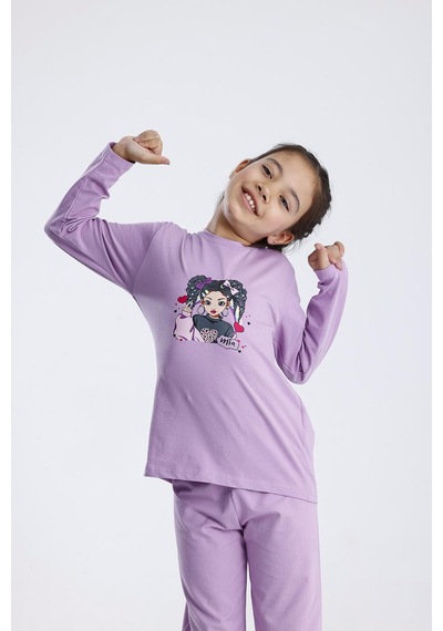 Baskılı Pijama Takımı Mor