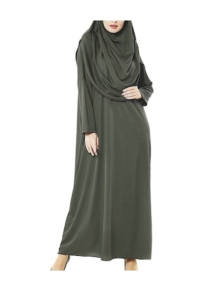 Bav Butik Ayvitrin Kadın Tesettür Tek Parça Namaz Elbisesi Haki