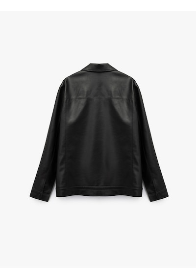 Koton Klasik Yaka Kapaklı Cep Detaylı Uzun Kollu Slim Fit Suni Deri Ceket Siyah 6wam20100hw Siyah