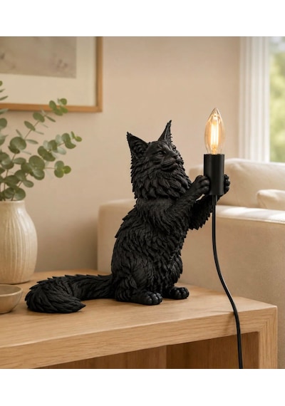 3dlab 3d Lab Siyah Kedi Figürlü Premium Dekoratif Masa Lambası