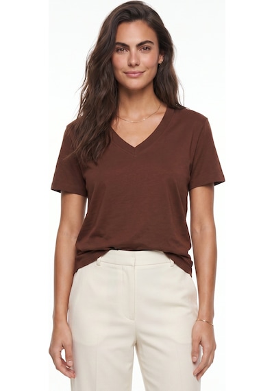 Onloox Kadın Kahverengi Kahverengi Organik Pamuklu Derin V Yakalı Comfort Fit Kısa Kollu Örme T-shirt Onloox Kadın Kahverengi Kahverengi Organik Pamuklu Derin V Yakalı Comfort Fit Kısa Kollu Örme T-shirt