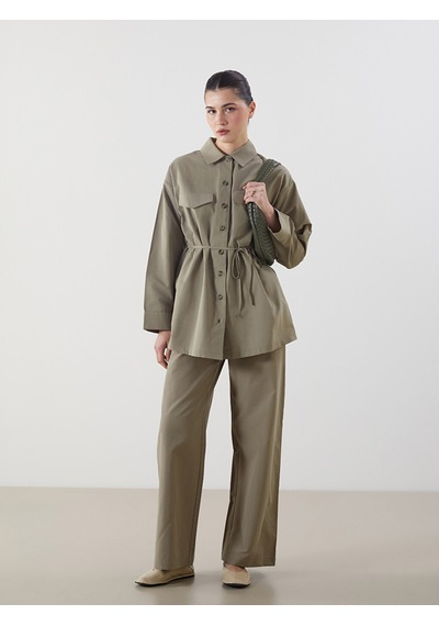 Lcw Modest Haki Standart Fit Poplin Kadın Pantolon