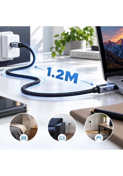 Ack-132 240w Pd3.1 Type-c To Type-c Ultra Hızlı Şarj Kablosu 1.2m - 48v/5a Laptop & Tablet Uyumlu Led Göstergeli Örgülü Kablo