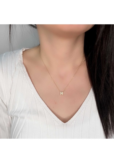 Taşlı M Harfli Altın Kolye Bm81