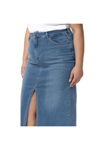 Disentis Büyük Beden Önden Yırtmaç Detaylı Beş Cepli Midi Denim Açık Mavi Etek-açık Mavi Açık Mavi