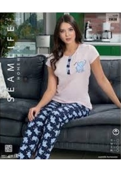 Seamlife 35638 Kadın Kısa Kol Pamuk Pijama Takımı Çok Renkli