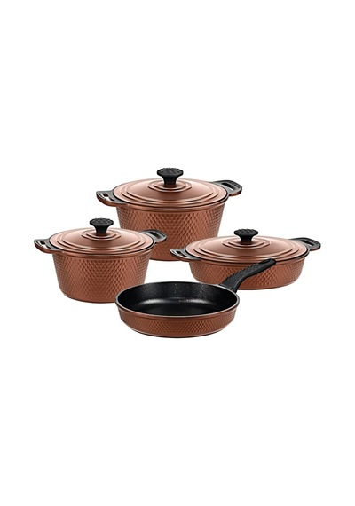 Trıana - 3536 - 7 Parça Biogranit, Döküm, Tencere , Tava, Çeyiz Seti - Bronz Renk Bronz