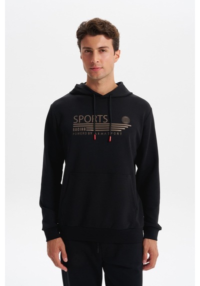 AR-MA Arma Erkek Slim Fit Örme Interlok Kapüşonlu Kanguru Cepli Sweatshirt Yazı Baskılı %80 Pamuk %14 Polyester %6 Elastane K30254685102 Siyah