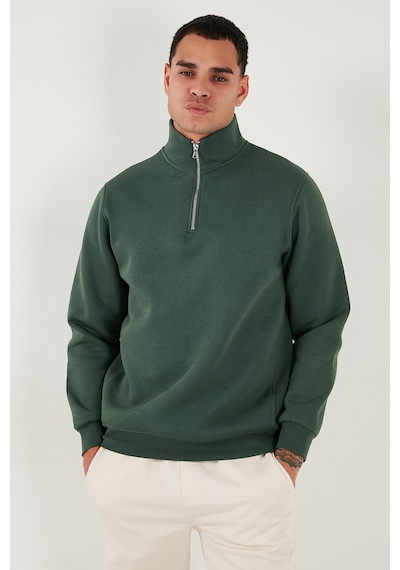 Buratti Pamuklu Regular Fit Yarım Fermuarlı Dik Yaka Erkek Sweat 59052592 Nefti
