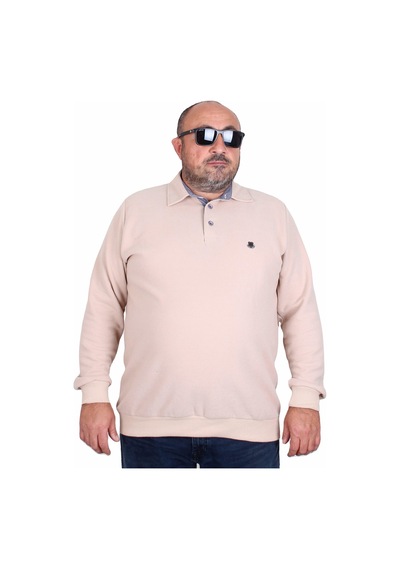 Moc Grande Mocgrande Erkek Büyük Beden Polo Yaka Sweat Orjinal 24409 Bej