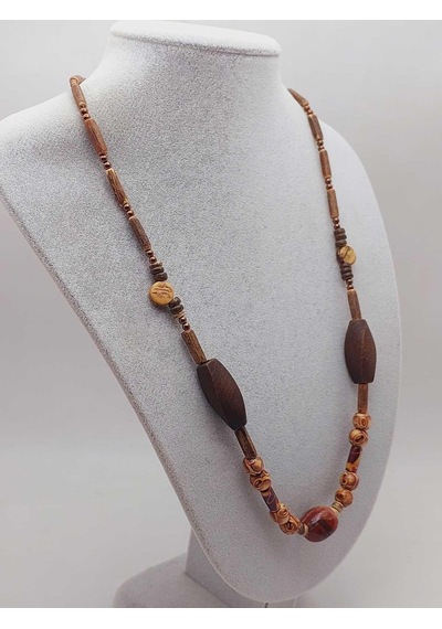 Yasamtohumu Ahşap & Jasper Tasarım Unisex Otantik Kolye 56098 Çok REnkli Çok Renkli