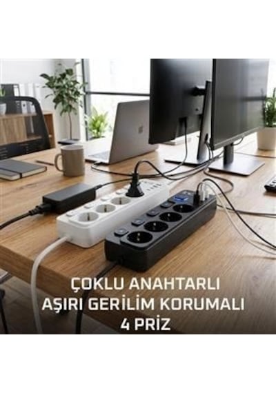 Akım Korumalı 4 Lü Priz 2xusb 2xtype-c Çıkış Yüksek Gerilim Koruma Priz Çoğaltıcı 0 - 2 M