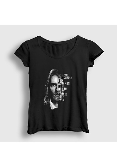 Presmono Kadın Ashamed Nirvana Kurt Cobain T-shirt Siyah