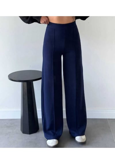 Nevege Butik Kadin Örme Kumaş Likrali Siki Toparlayici Palazzo Pantolon-lacivert Lacivert