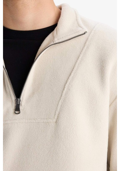 Defacto Boxy Fit Dik Yaka Yarım Fermuarlı Polar Sweatshirt E8632ax25wnbg721 Bej