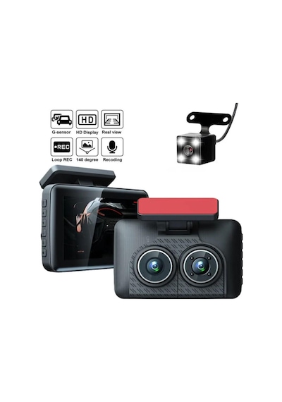 Araç İçi Hd Kamera Video Kaydedici 3 Kamera 1080p Full Hd Araç Kamerası Wdr G-sensor 5mp Büyük Ekran