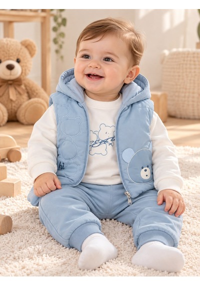 Baby Hi Erkek Ayı Desenli Erkek Üçlü Takım 6-18 Aylık -dü919450 - Mavi