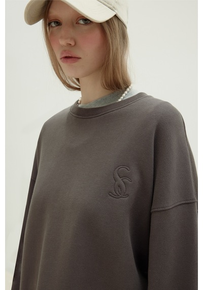 Suud Collection Kahverengi Logolu Oversize Sweatshirt Kahve