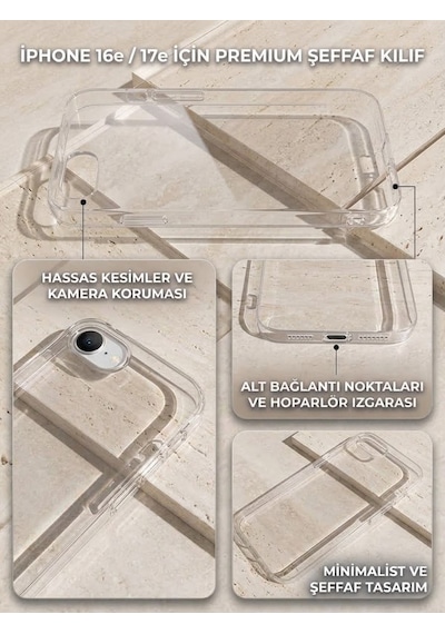 Iphone 17e Uyumlu Sert Şeffaf Sararmaz Kılıf