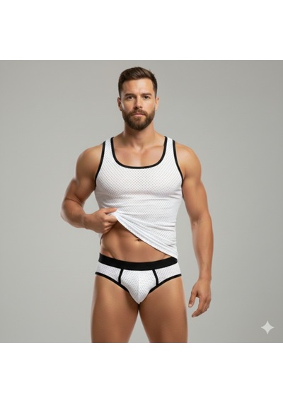 Beyaz Delikli Kumaş Tank Top Slip Takımı Çok Renkli