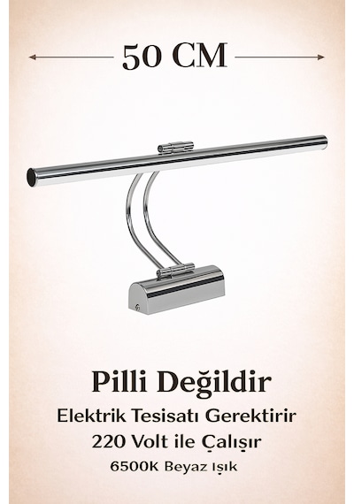 Merwish Flüt Led Aplik 50 Cm Duvar Aydınlatma 6500k Beyaz Işık Kablo Bağlantılı 220v Modern Tasarım Krom