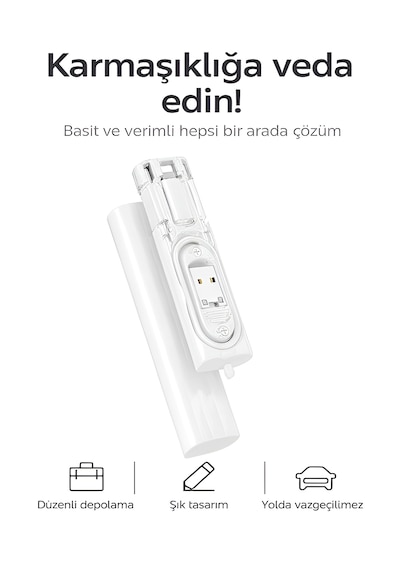 7 İn 1 Çok İşlevli Type-c Usb Micro Lightning Dönüştürücü Seyahat Seti Apple Uyumlu iPhone Android Pc Beyaz