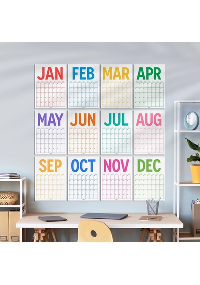 2027 Aylık Planlayıcı Duvar Takvimi, 33x48 Cm & A4 Poster Takvim, Aile Takvimi, Gökkuşağı Renkleri Görseldeki Renk