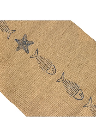 Dyris 200x50 Cm Jüt Runner Balık Desenli Doğal Hasır Masa Örtüsü Rustik & Bohem Dekoratif Runner Acı Kahverengi
